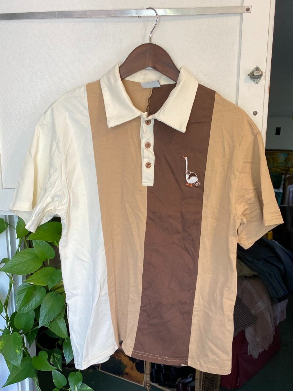 ZUOBEIKA Men's Polo Shirt Two Tone Brown White Duck Logo 100% Cotton